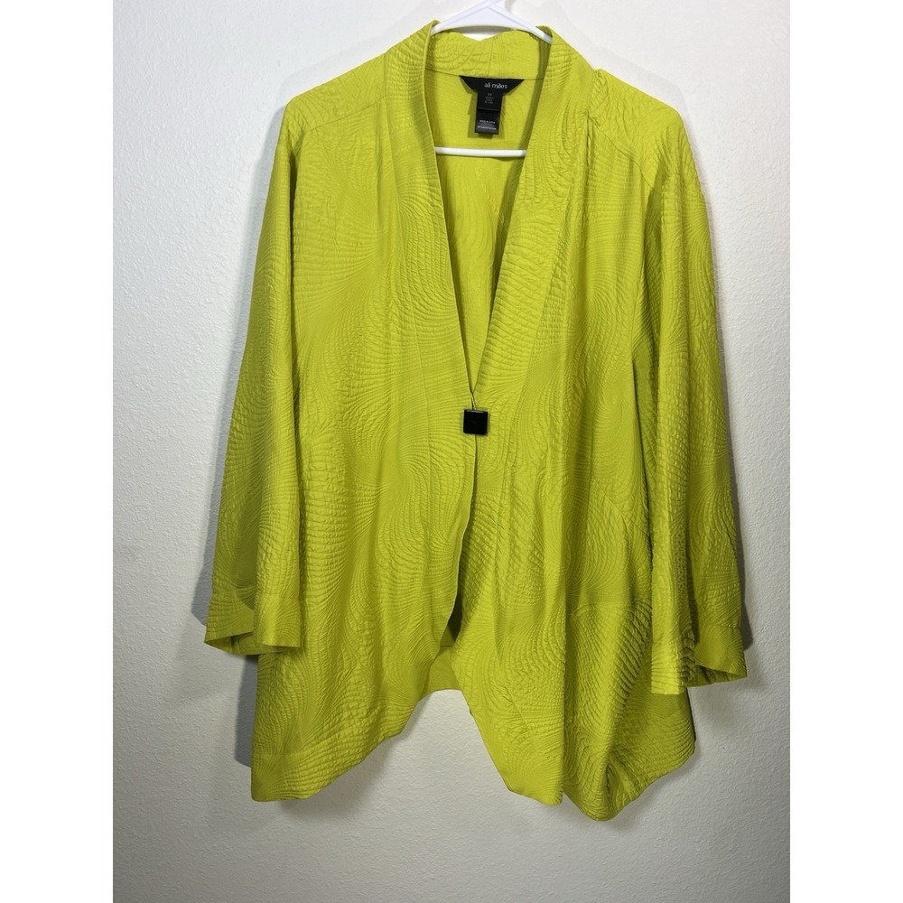 ALI MILES Chartreuse Lightweight Textured Jacket Top 3/4 Sleeve Pockets 3X Artsy